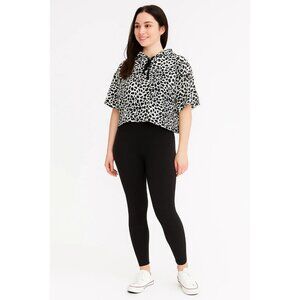 Cut The Frills L/XL Blue Leopard Print Cropped Oversized Sweatshirt